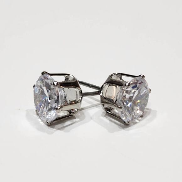 Beautiful Round Cut 4 CTW Brilliant Cubic Zirconia Stud Earrings - Picture 4 of 10